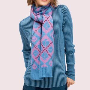 Kate Spade New York Argyle scarf, Rib Knit Finish, Pink/Blue